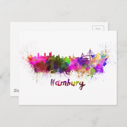 Hamburg skyline in waterverf briefkaart (Voorkant / Achterkant)