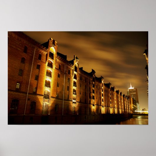 Hamburg - Speicherstadt bei Nacht - Druck Poster (Voorkant)