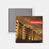Hamburg - Speicherstadt bei Nacht - Magnet (Voorkant / Achterkant)