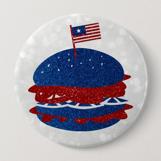 Hamburger 4 juli glitters ronde button 4,0 cm (Voorkant)