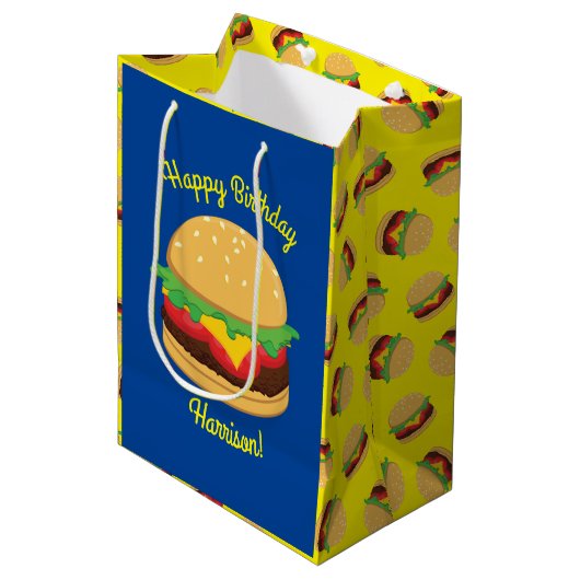 Hamburger Birthday Party Burger Medium Cadeauzakje (Voorkant Gekanteld)