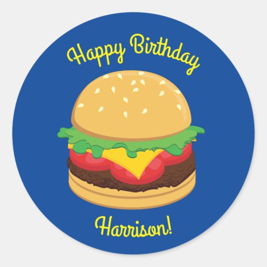 Hamburger Birthday Party Burger Ronde Sticker (Voorkant)