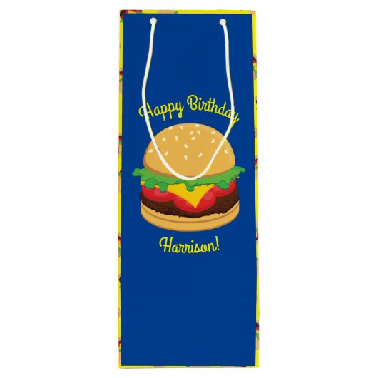 Hamburger Birthday Party Burger Wijn Cadeautas (Achterkant)
