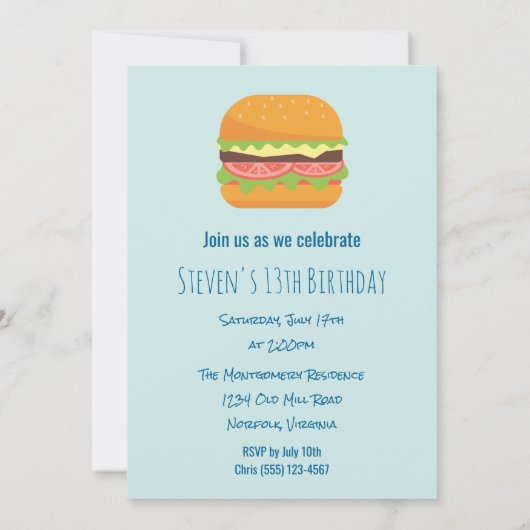 Hamburger Birthday Party Invitation Kaart (Achterkant)
