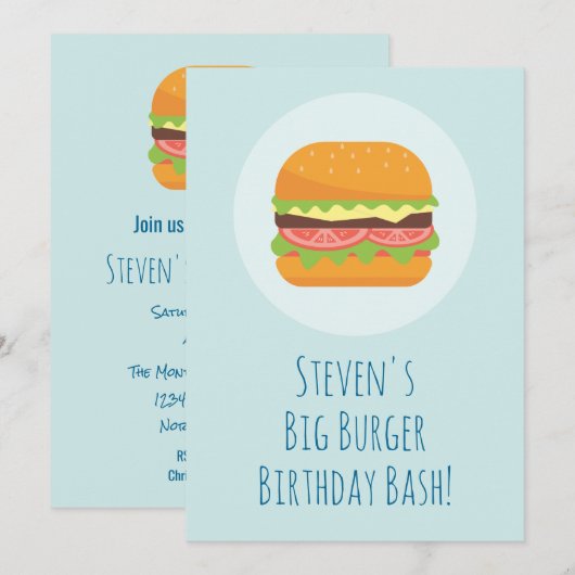 Hamburger Birthday Party Invitation Kaart (Voorkant / Achterkant)