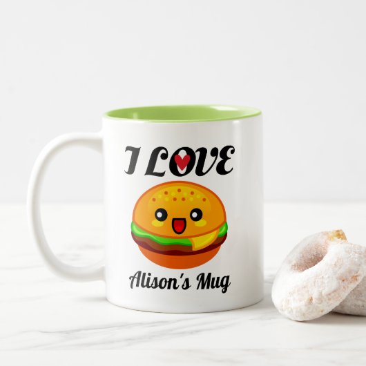 Hamburger Burger Lover Gift - Gepersonaliseerd Tweekleurige Koffiemok (Met donut)