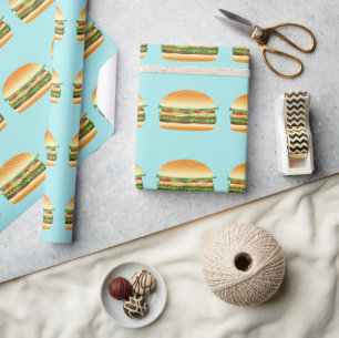 Hamburger Cartoon geïllustreerd patroon op blauw Cadeaupapier