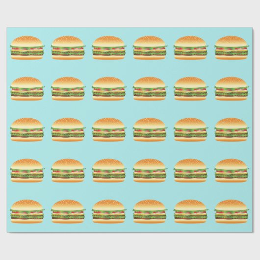Hamburger Cartoon geïllustreerd patroon op blauw Cadeaupapier (Vlak)