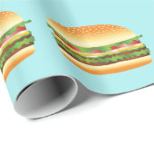Hamburger Cartoon geïllustreerd patroon op blauw Cadeaupapier (Rol Hoek)