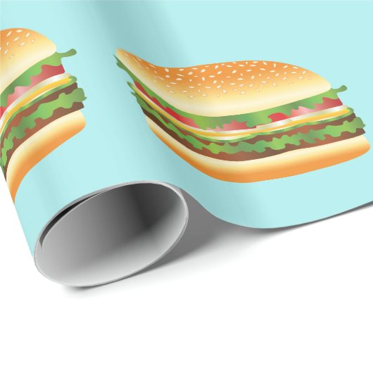 Hamburger Cartoon geïllustreerd patroon op blauw Cadeaupapier (Rol Hoek)