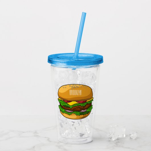 Hamburger cartoon illustratie acryl drinkbeker (Achterkant ijs)