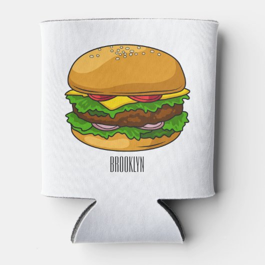 Hamburger cartoon illustratie blikjeskoeler (Voorkant)