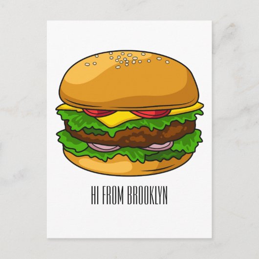 Hamburger cartoon illustratie briefkaart (Voorkant)