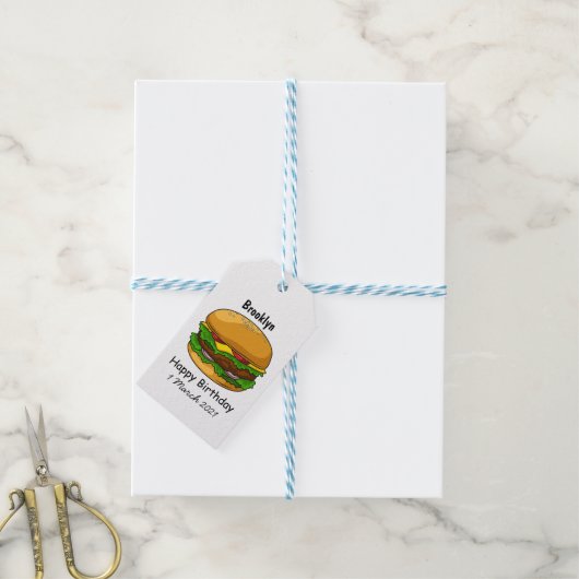 Hamburger cartoon illustratie cadeaulabel (Met Touw)