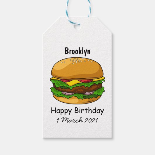 Hamburger cartoon illustratie cadeaulabel (Voorkant)