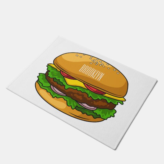Hamburger cartoon illustratie deurmat (Schuin)