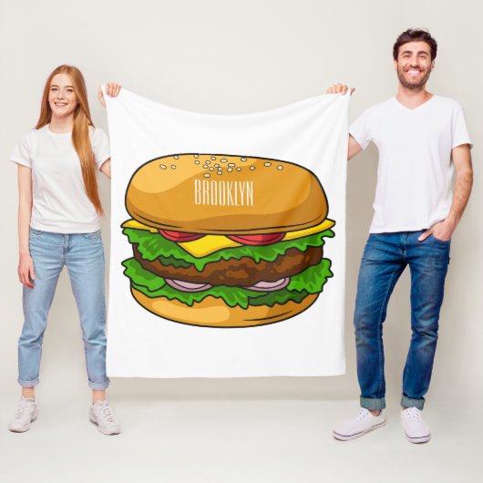 Hamburger cartoon illustratie fleece deken (In situ)