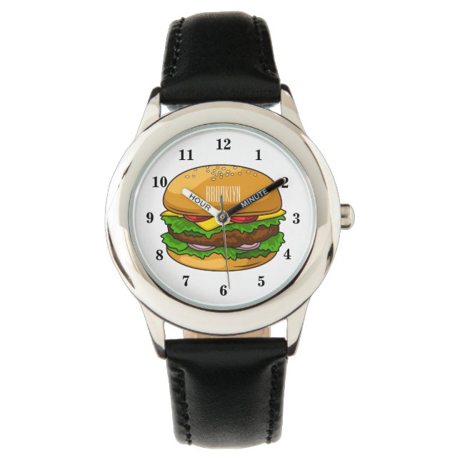 Hamburger cartoon illustratie horloge (Voorkant)