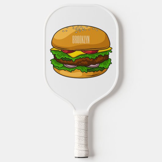 Hamburger cartoon illustratie pickleball paddle (Voorkant)