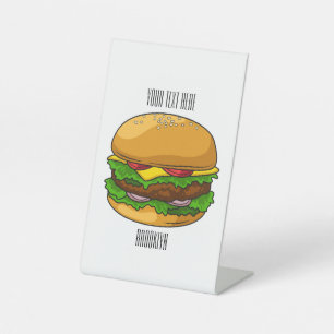 Hamburger cartoon illustratie reclamebord met voetstuk