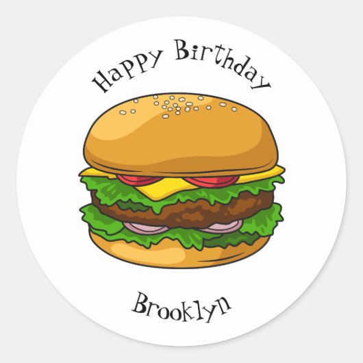 Hamburger cartoon illustratie ronde sticker (Voorkant)