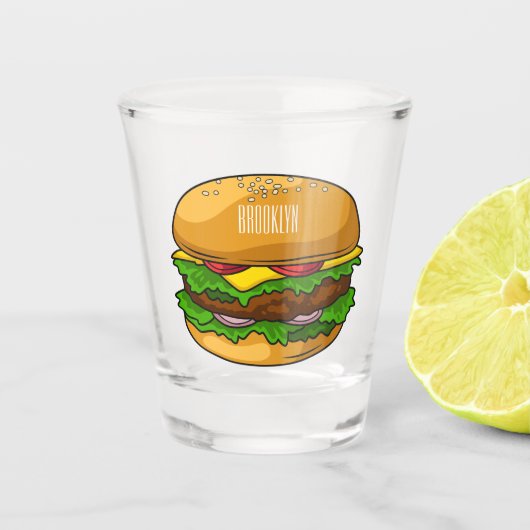 Hamburger cartoon illustratie shot glas (Voorkant)