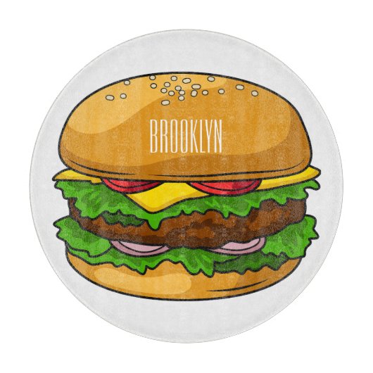 Hamburger cartoon illustratie snijplank (Voorkant)