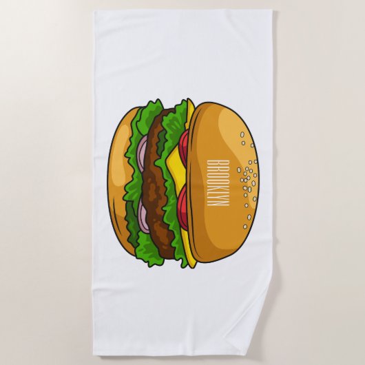 Hamburger cartoon illustratie strandlaken (Voorkant)