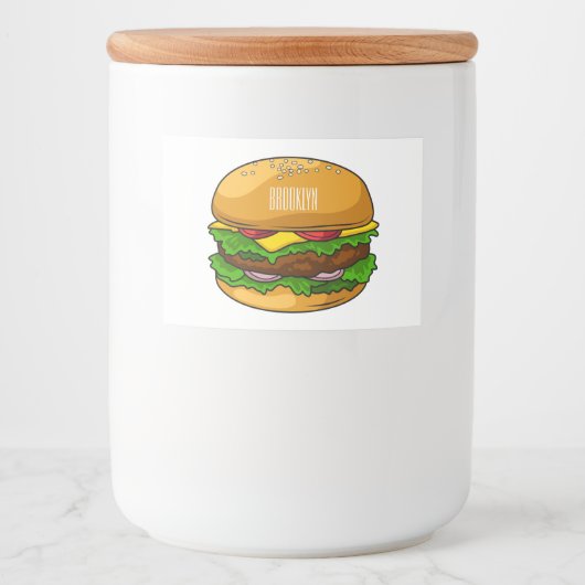 Hamburger cartoon illustratie voedselcontainer etiket (Voorkant)