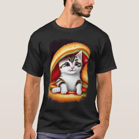 Hamburger Cat Catburger Burger Spint gemiddelde ka T-shirt (Voorkant)