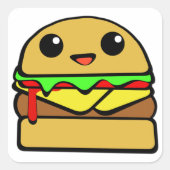 Hamburger Character Vierkante Sticker (Voorkant)