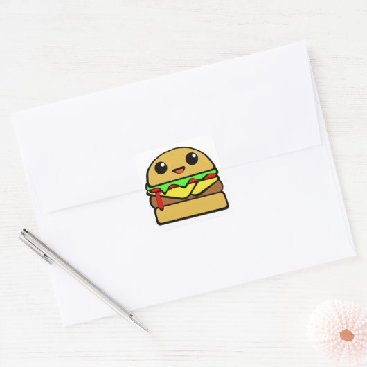 Hamburger Character Vierkante Sticker (Envelop)