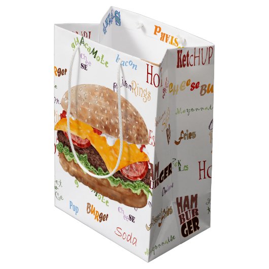 Hamburger Cheese Fast Food BBQ Diner Medium Cadeauzakje (Achterkant Gekanteld)