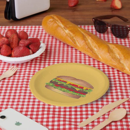 Hamburger Cheeseburger Fast Food Cheese Burger Papieren Bordje (Picknick)
