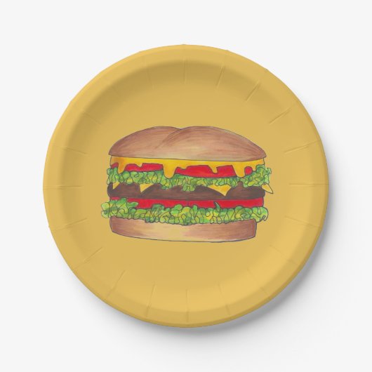 Hamburger Cheeseburger Fast Food Cheese Burger Papieren Bordje (Voorkant)
