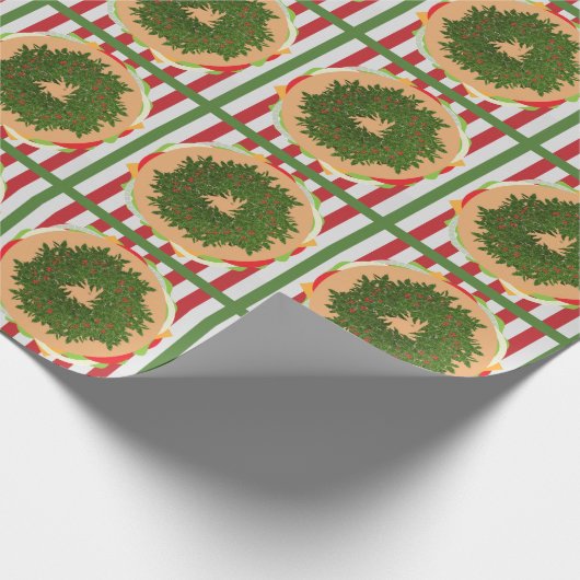 Hamburger cheeseburger holly krans rood groen cadeaupapier (Hoek)