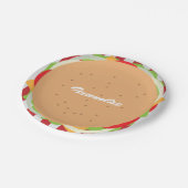 Hamburger cheeseburger schattig café diner gestree papieren bordje (Gekanteld)