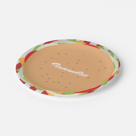 Hamburger cheeseburger schattig café diner gestree papieren bordje (Gekanteld)