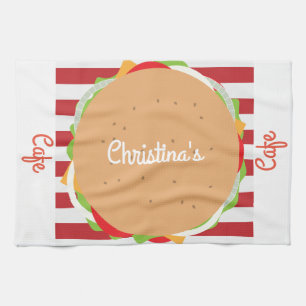 Hamburger cheeseburger schattig café gestreept din theedoek