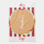 Hamburger cheeseburger schattig café gestreept din theedoek (Verticaal)