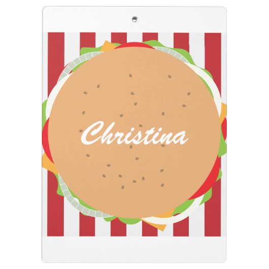 Hamburger cheeseburger schattig café gestreept roo klembord (Achterkant)