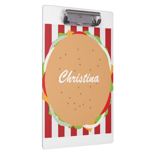 Hamburger cheeseburger schattig café gestreept roo klembord (Rechts)