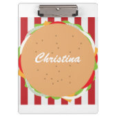 Hamburger cheeseburger schattig café gestreept roo klembord (Voorkant)