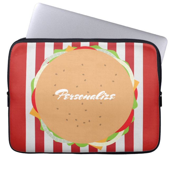 Hamburger cheeseburger schattig café gestreept roo laptop sleeve (Voorkant)