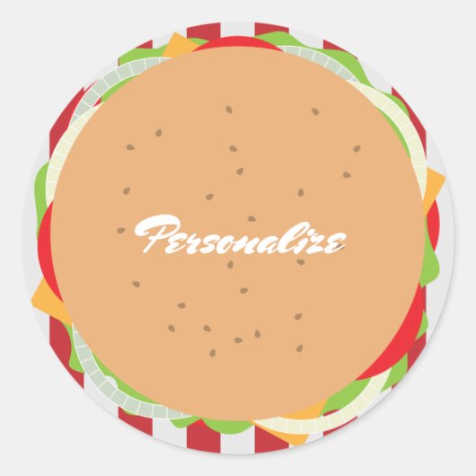 Hamburger cheeseburger schattig café gestreept roo ronde sticker (Voorkant)