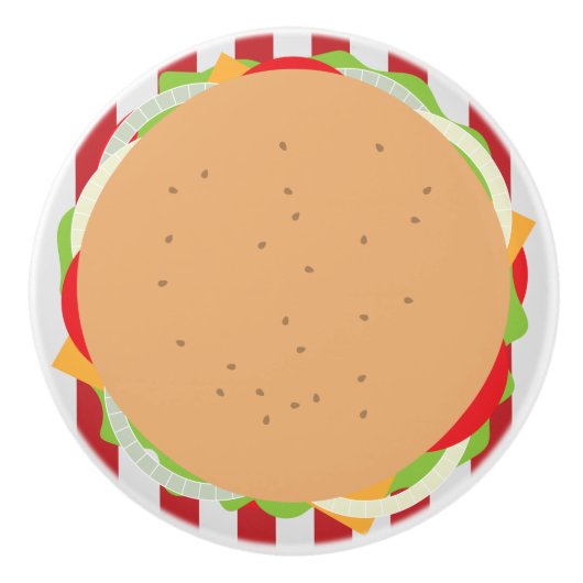 Hamburger cheeseburger schattig cafe look gestreep keramische knop (Voorkant)