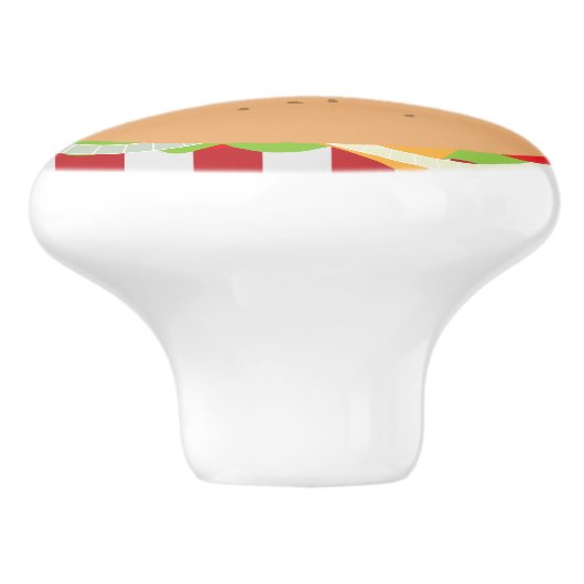 Hamburger cheeseburger schattig cafe look gestreep keramische knop (Zijkant)
