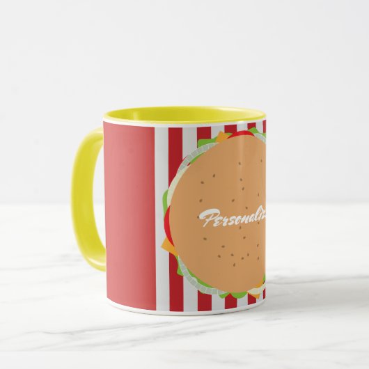 Hamburger cheeseburger schattige café stripe mok (Voorkant links)