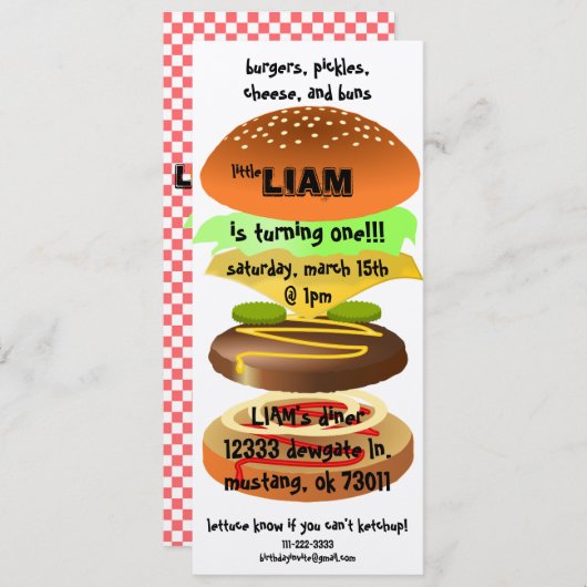 Hamburger / Diner Birthday Uitnodiging (Voorkant / Achterkant)