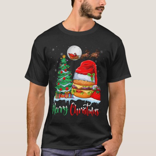 Hamburger Dragen Santa Hoed Xmas - Vrolijk Kerstfe T-shirt (Voorkant)
